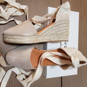 LK Bennett Sarah Beige Suede Wedge Espadrilles 38EU-7US